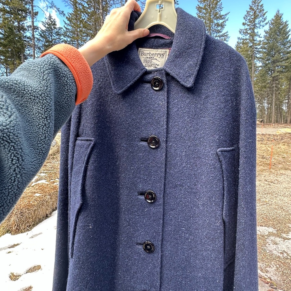 Burberry Navy Wool Button-Front Cape Coat